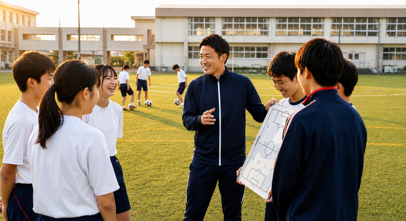 ホワイトボードを使って指導するコーチ
