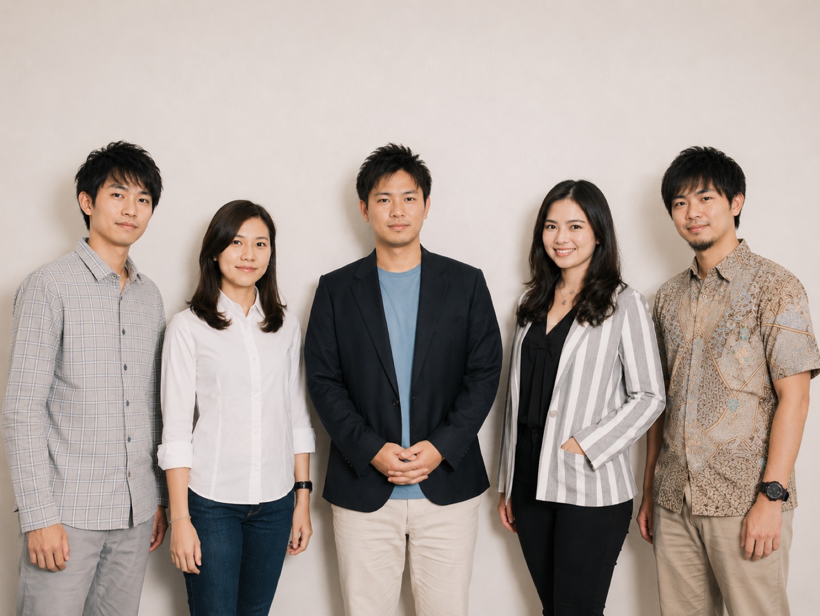 笑顔で集合写真に写る企業社員たち